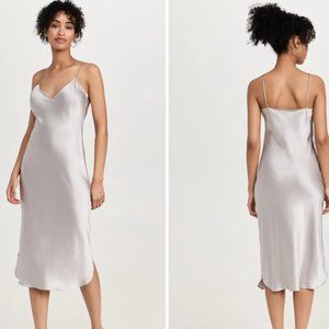 RARE Nili Lotan 100% Silk Midi Cami Dress in Storm Grey Silver